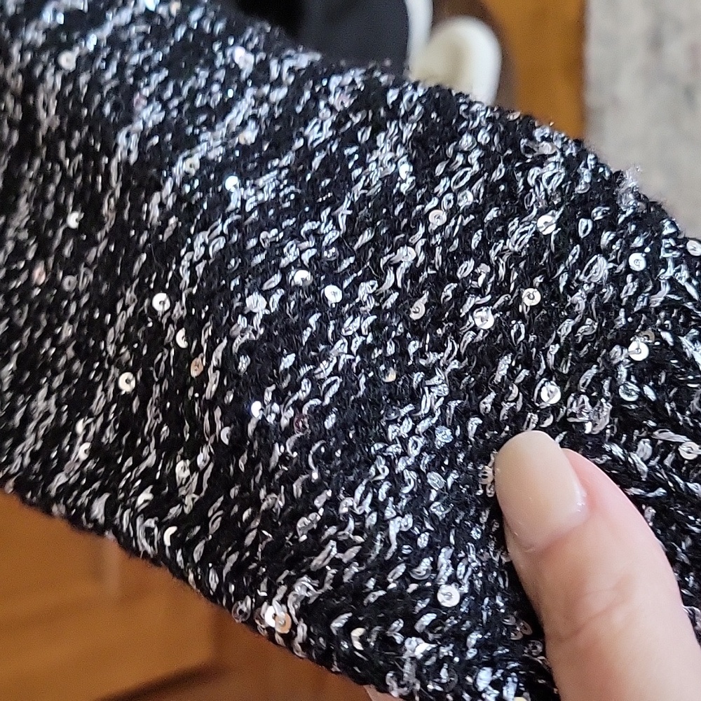 SEQUIN SPARKLE KNIT SWEATER with Sheer Hem - Picture 3 of 7